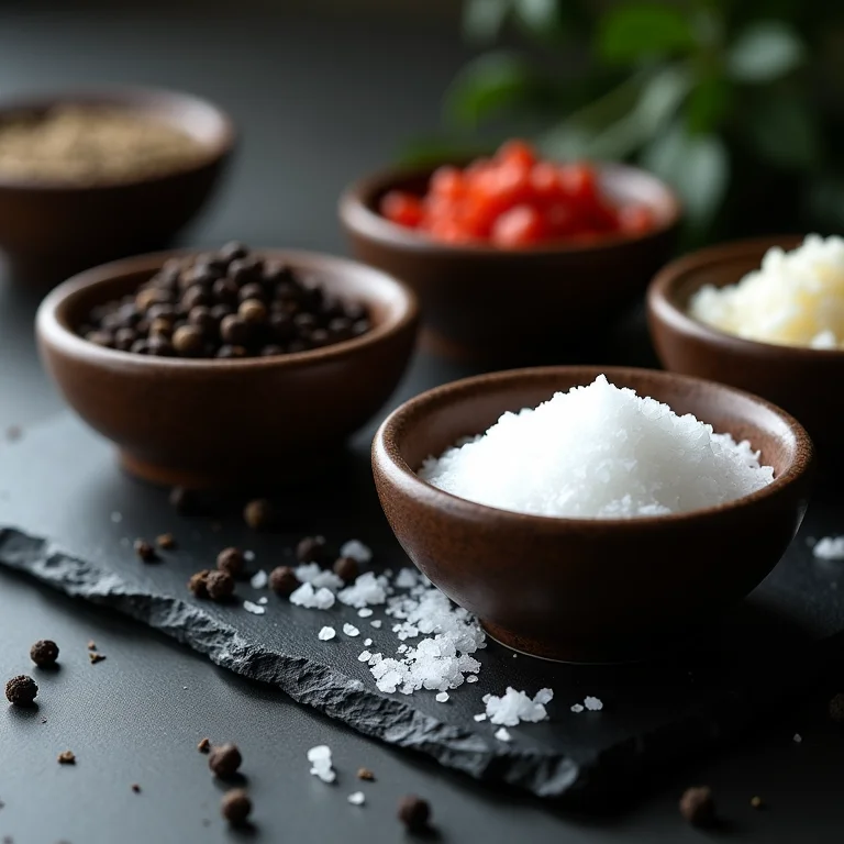 Pimenta do reino moída na hora e flor de sal.