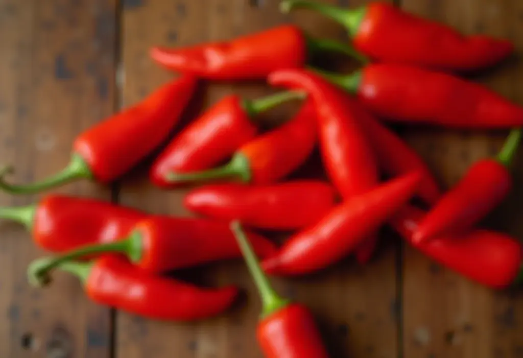 Pimenta Chilli: Os benefícios que você não imaginava para sua saúde Pimentas chilli vermelhas sobre mesa de madeira