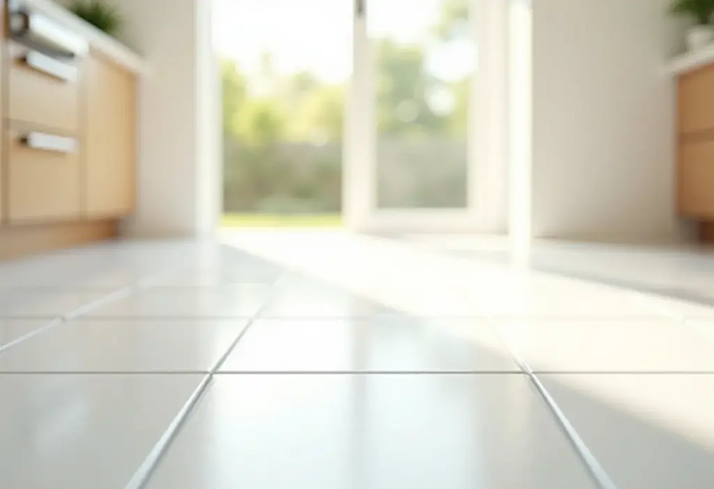 Piso de cozinha impecável com rejunte limpo