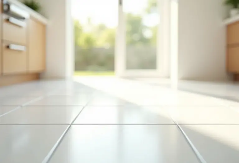 Piso de cozinha impecável com rejunte limpo