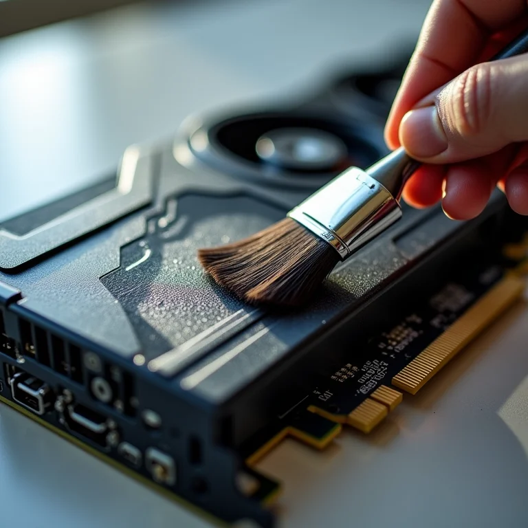 Placa de vídeo sendo limpa com pincel