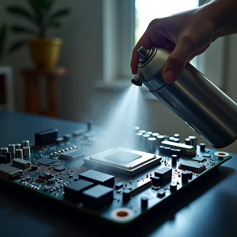 Placa mãe sendo limpa com ar comprimido