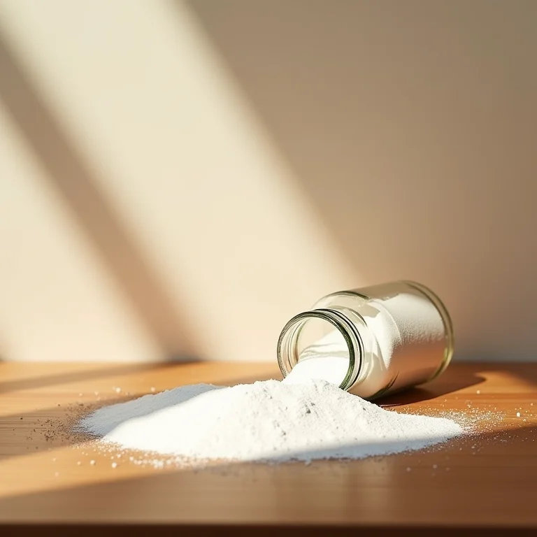 Pó de raiz de alteia derramando de um frasco de vidro.