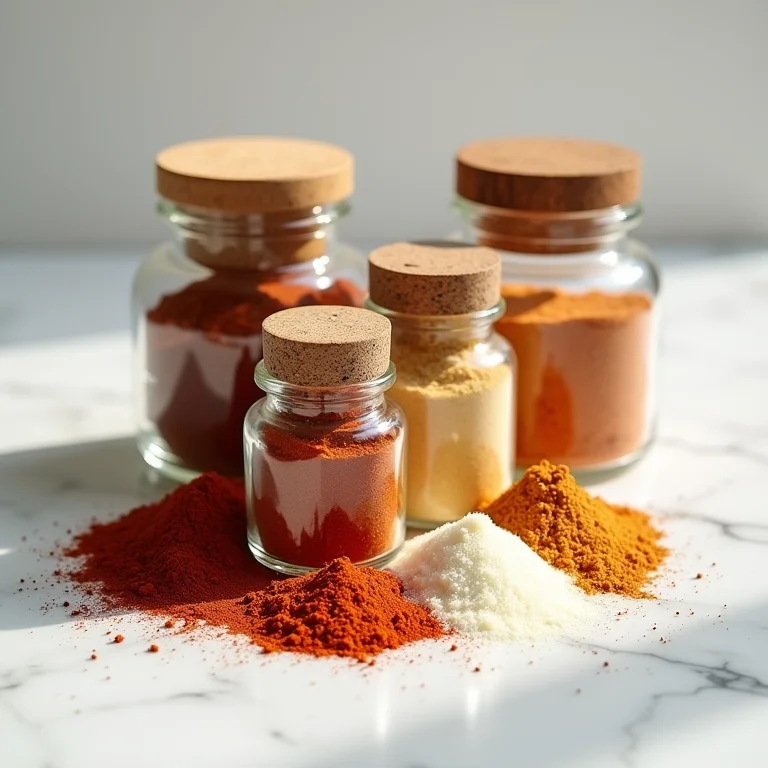 Potes de especiarias básicas para temperar feijão.