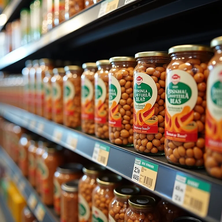 Prateleira de supermercado com diferentes marcas de feijão Rosinha.