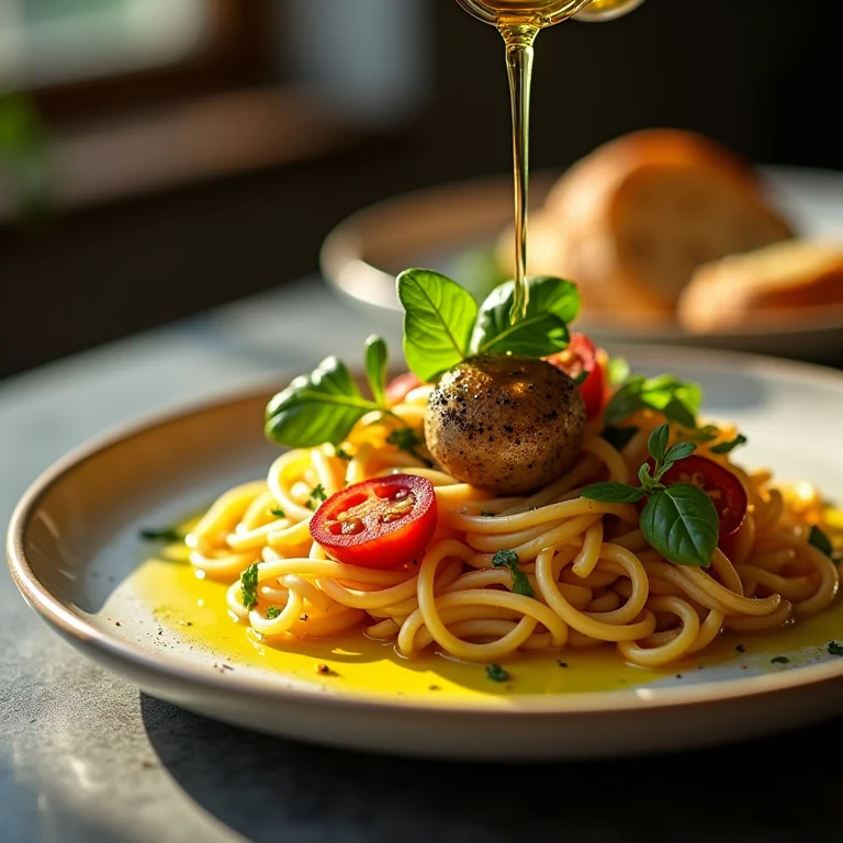 Pratos diversos com azeite aromatizado.