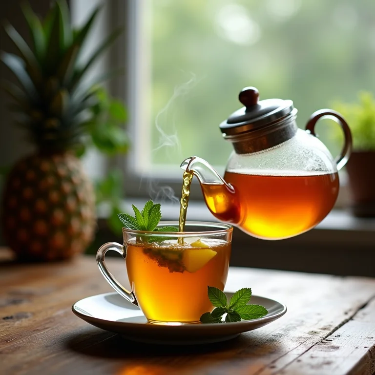 Preparando chá de abacaxi com hortelã.