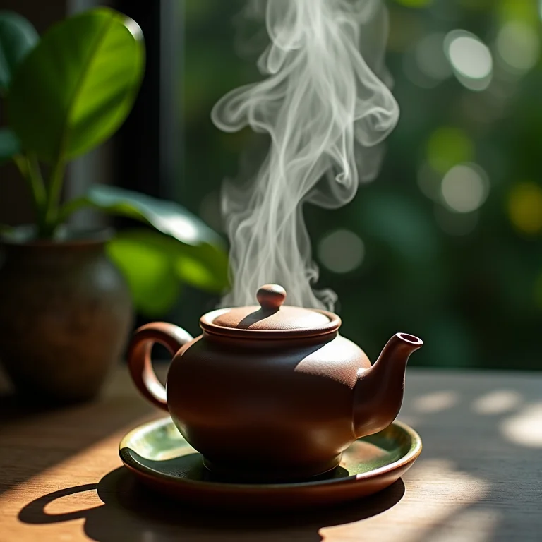 Preparo da infusão de guaco com água quente e bule de cerâmica