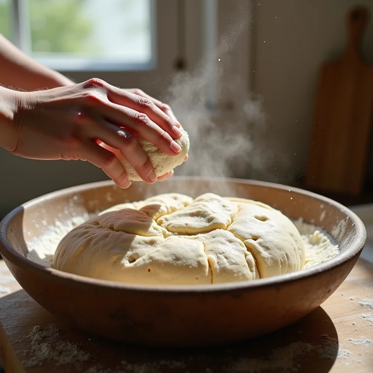 Preparo da massa da broa de fubá cremosa em uma tigela rústica