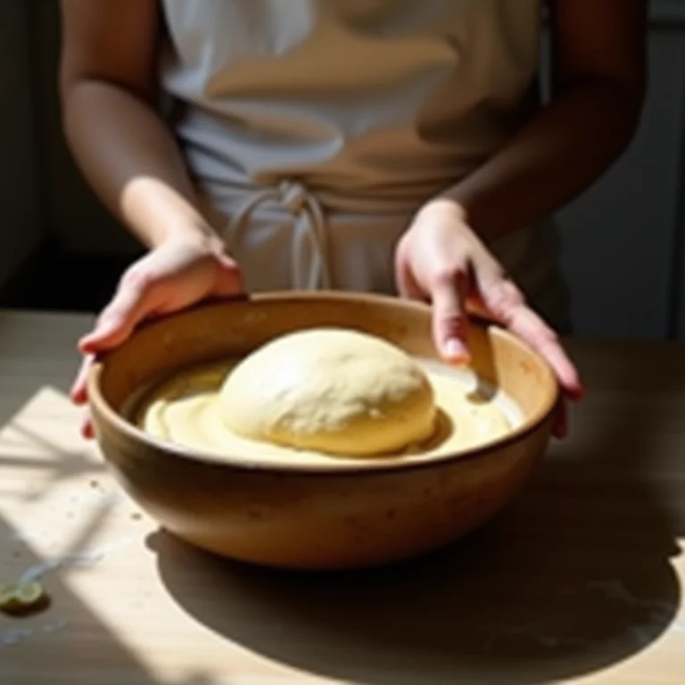 Preparo da massa de pamonha em uma tigela rústica.