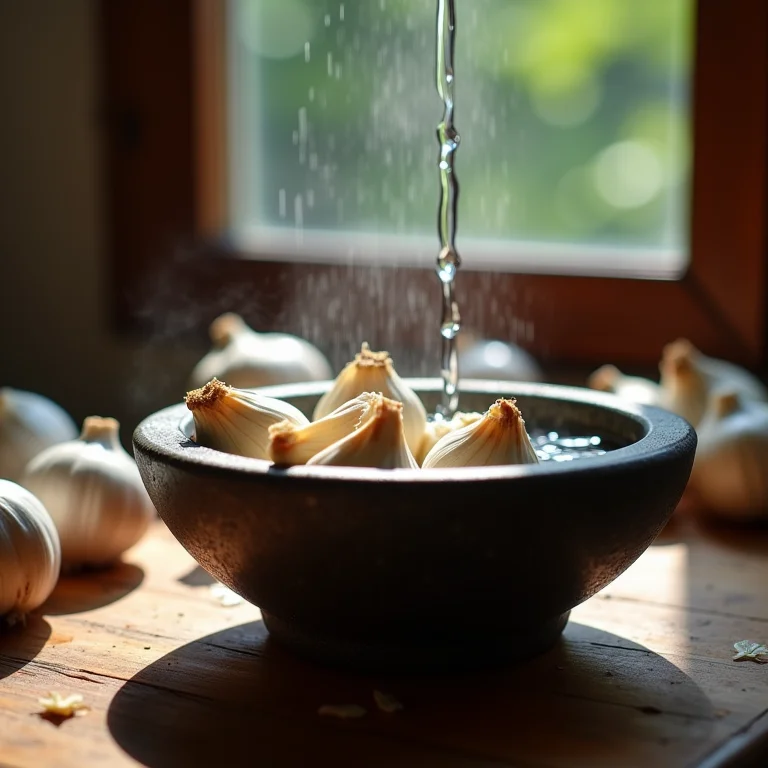 Preparo de chá de alho com dentes frescos