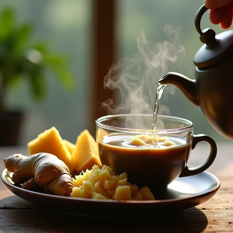 Preparo de chá de gengibre com raiz fresca e água quente