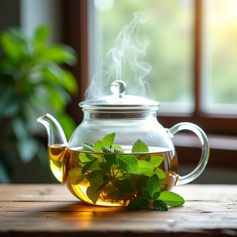 Preparo de chá de hortelã com folhas frescas