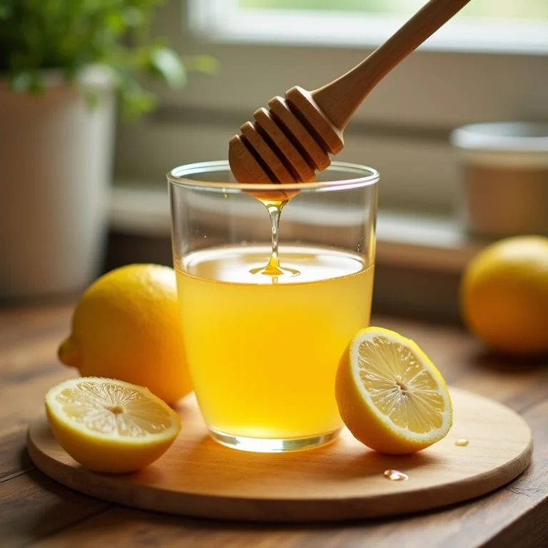 Preparo de chá de limão com mel em copo de vidro