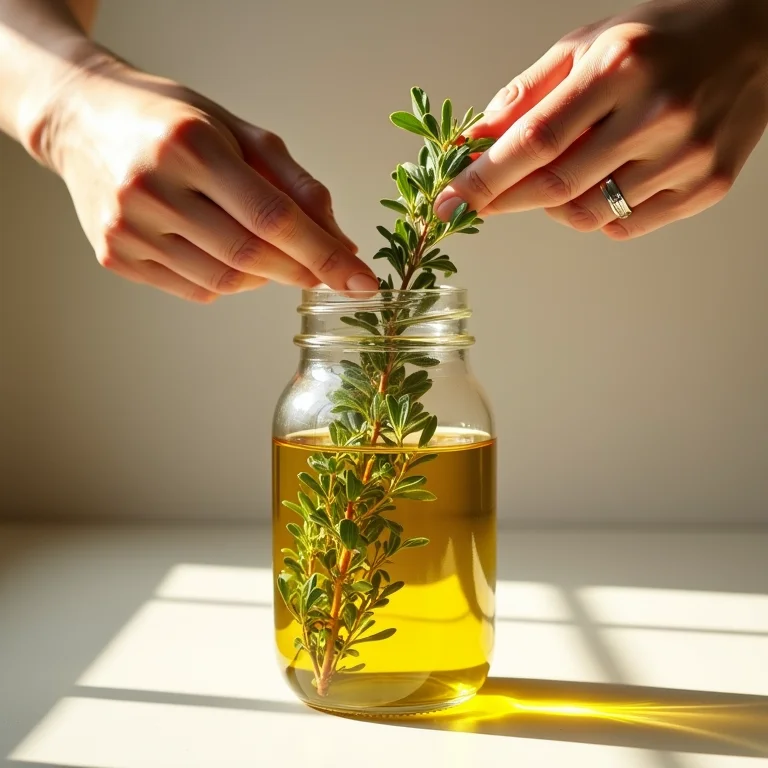 Preparo de tomilho no azeite passo a passo.