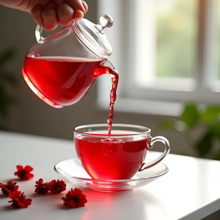 Preparo de um chá de hibisco vibrante e inovador.
