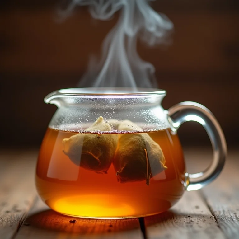 Preparo do chá base em bule de vidro.