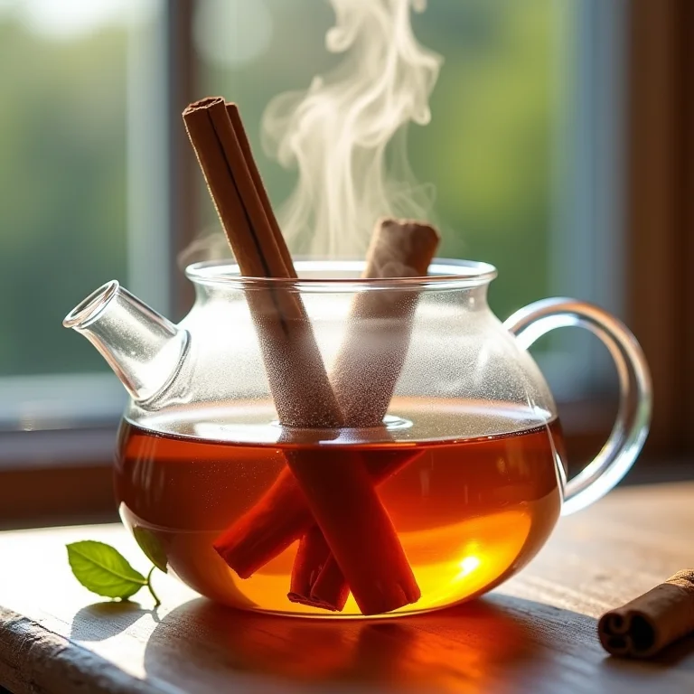 Preparo do chá de canela em bule de vidro