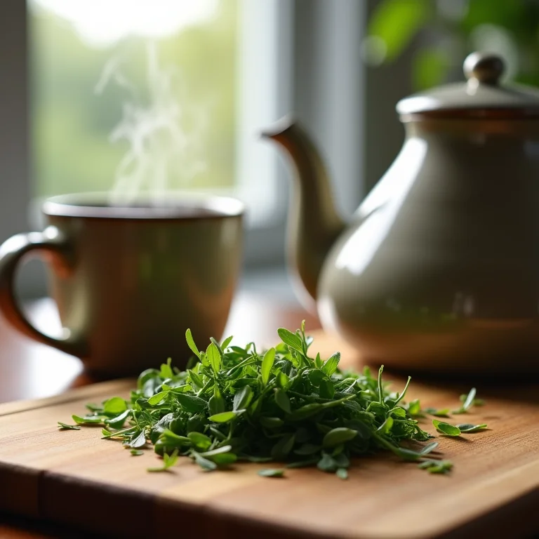 Preparo do chá de cavalinha: erva fresca sendo picada