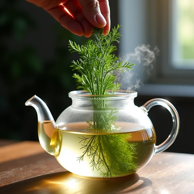 Preparo do chá de endro: raminhos frescos em infusão