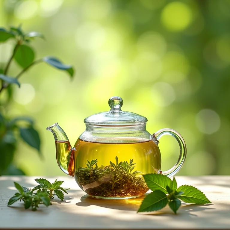 Preparo do chá de erva cidreira em bule de vidro.