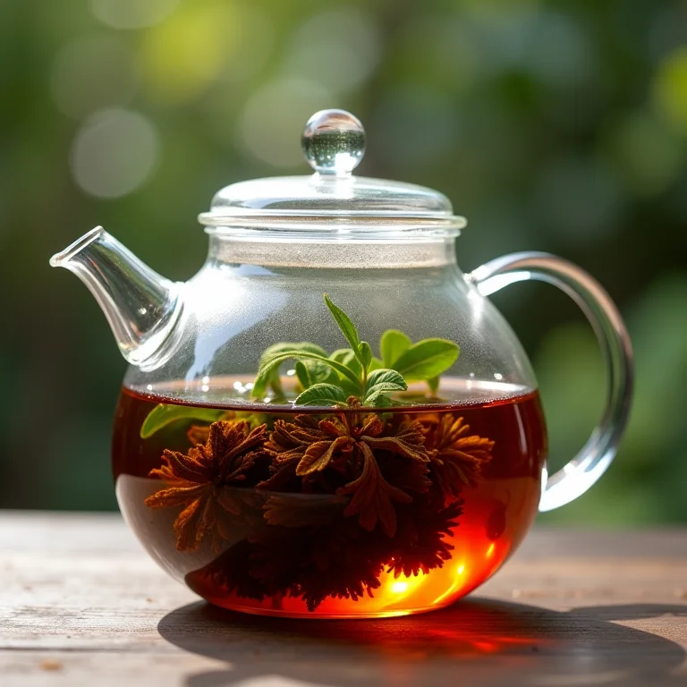 Preparo do Chá de Erva Mate Torrado em bule de vidro.