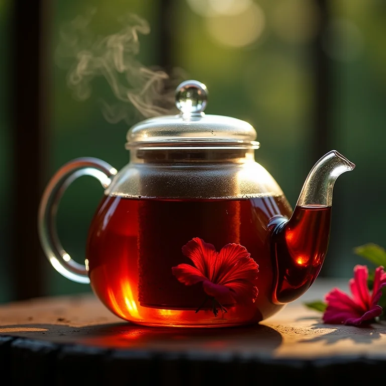 Preparo do chá de hibisco com tempo de infusão controlado.