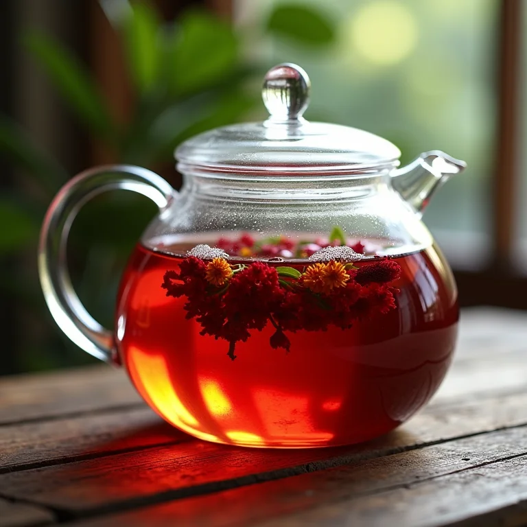 Preparo do chá de hibisco em bule de vidro