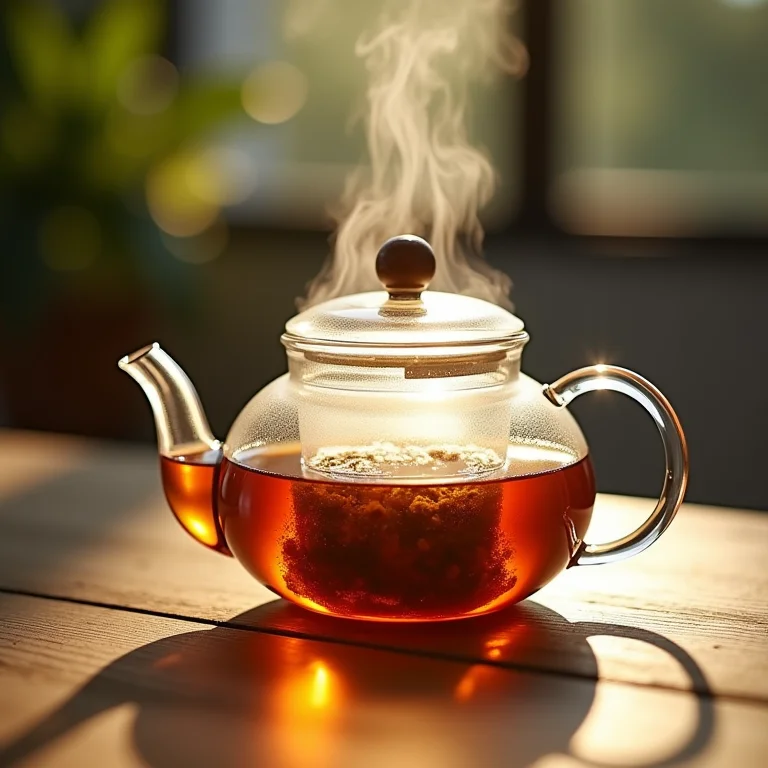 Preparo do chá de maracujá com hortelã em bule de vidro