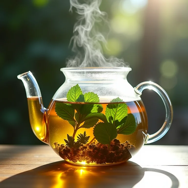 Preparo do chá de menta marroquina em bule de vidro