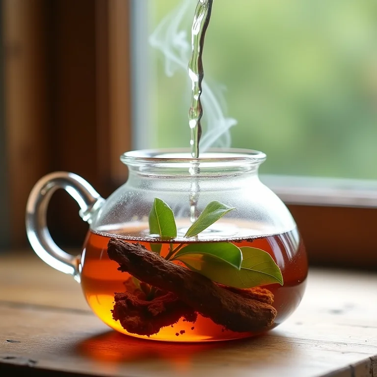 Preparo do chá de Mulungu em bule de vidro com água quente