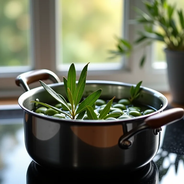 Preparo do chá de oliveira por decocção.