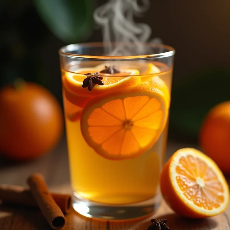 Preparo do chá de tangerina com especiarias em copo de vidro