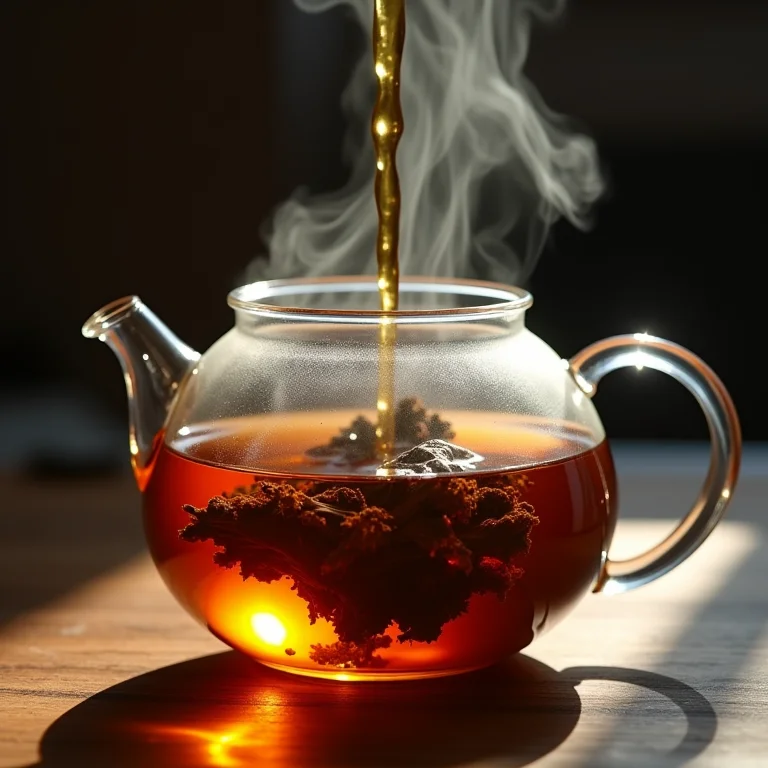 Preparo do chá de Uxi Amarelo em bule de vidro