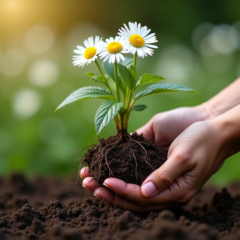 Propagação de camomila por divisão de touceiras