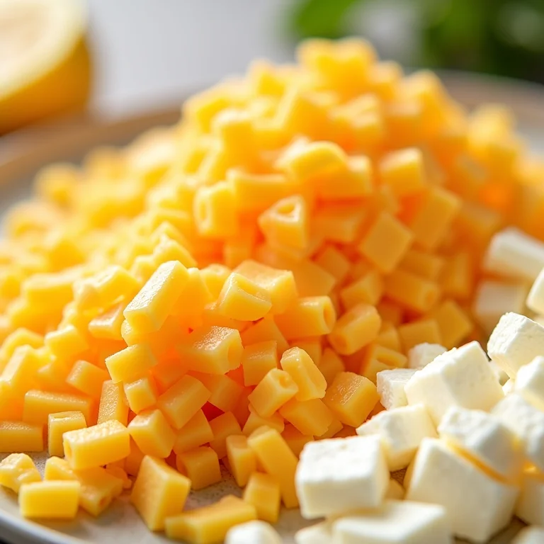 Queijos variados ralados para adicionar cremosidade e sabor ao omelete.