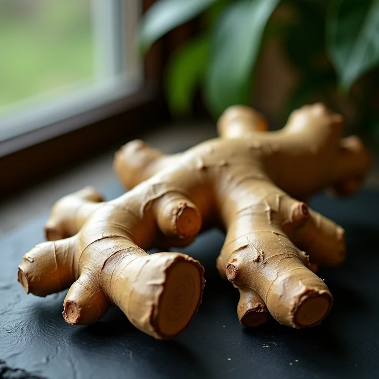 Raiz de gengibre fresca com detalhes da textura