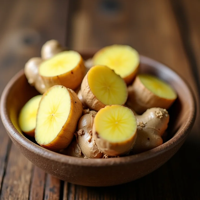 Raiz de gengibre fresca em um bowl de cerâmica