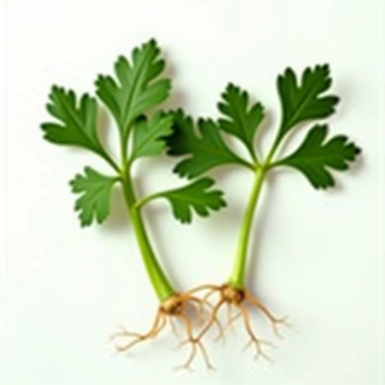 Ramo de coentro com raízes