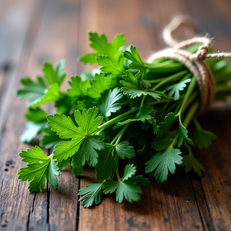 Ramo de ervas frescas amarradas em barbante.