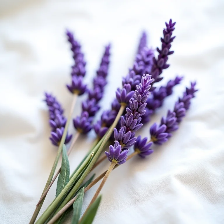 Ramos de lavanda em tecido de linho.