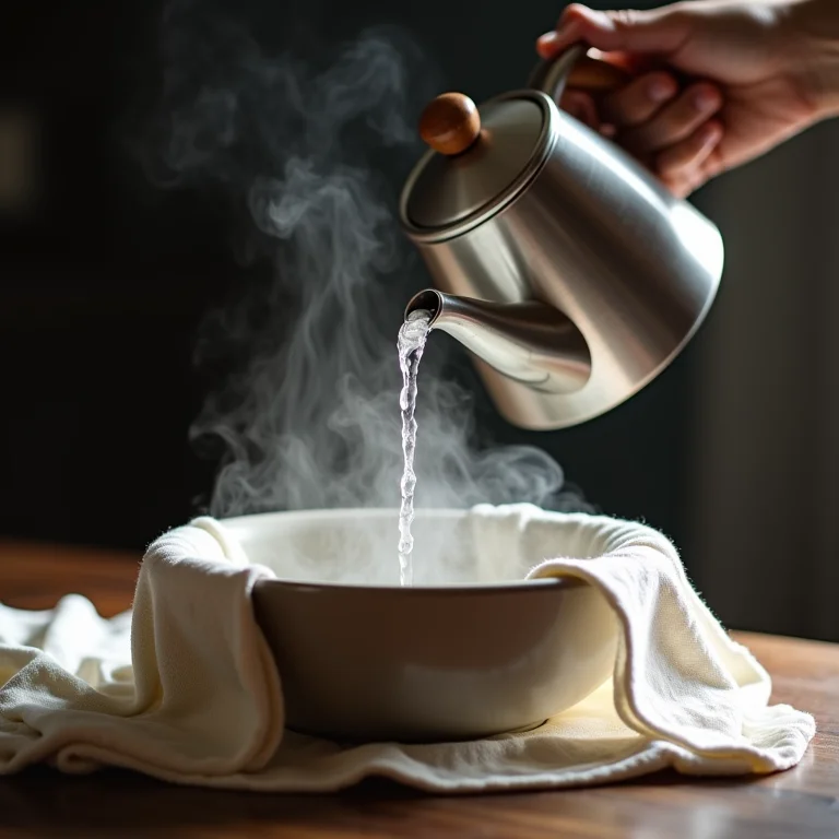 Removendo mancha com água fervente