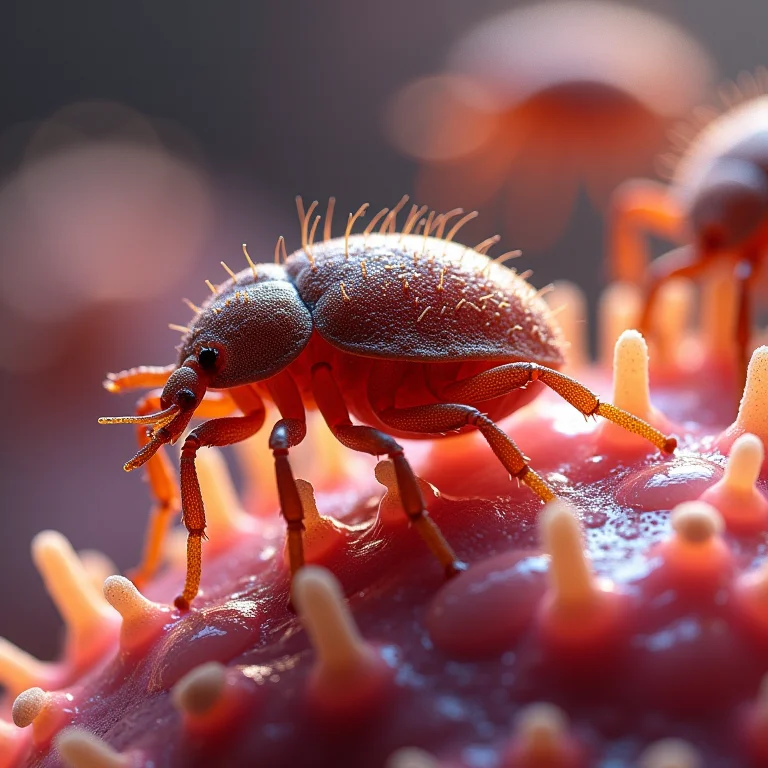 Representação microscópica da ação da arruda sobre os piolhos