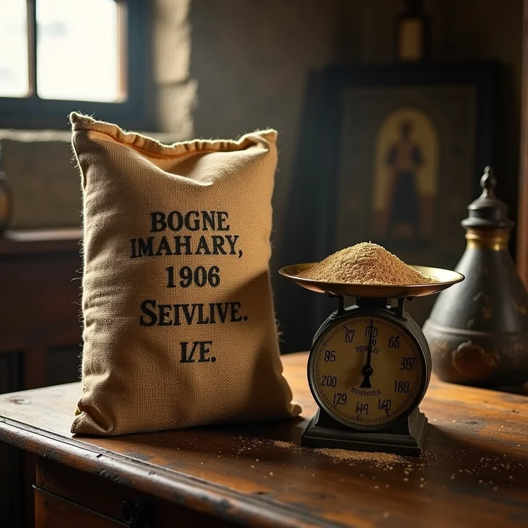 Sacos de grãos antigos representando a história da sêmola.