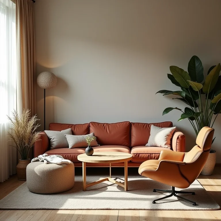 Sala de estar com mobiliário desconexo e estilos conflitantes