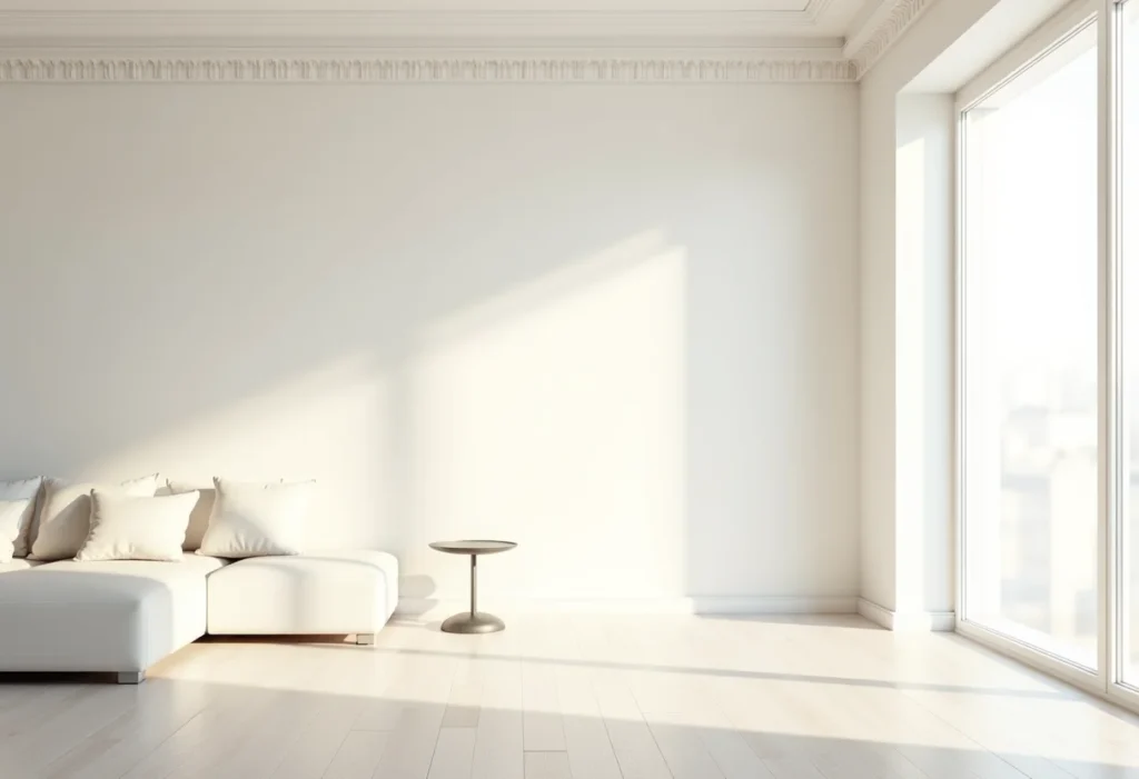 Sala de estar elegante com sanca de gesso.