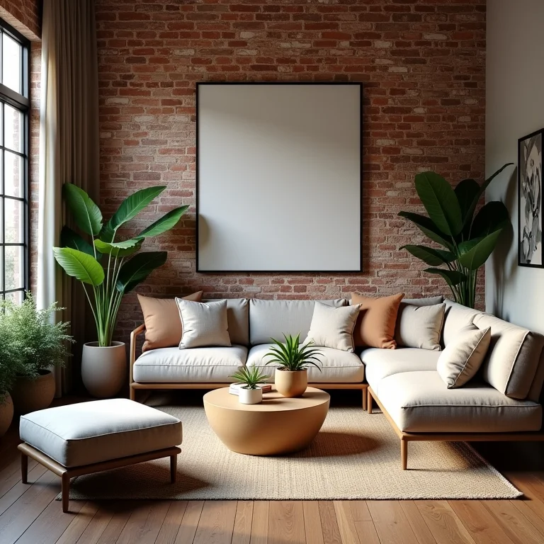 Sala de estar em estilo loft com equilíbrio entre elementos industriais e aconchegantes