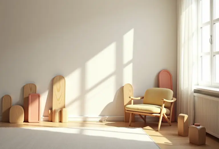 Sala de estar ensolarada com pesos de porta criativos