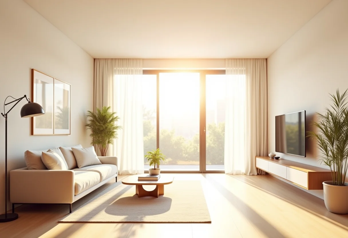 Sala de estar moderna e iluminada, representando o sonho da casa própria
