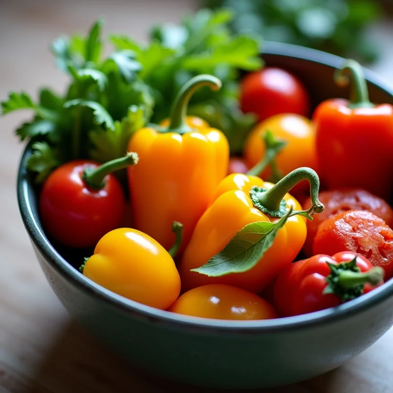 Salada com ingredientes prebióticos e pimentas